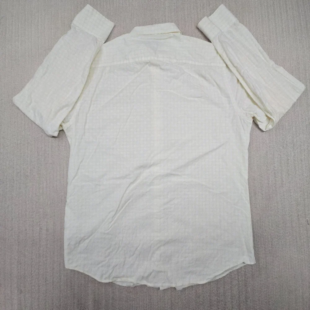 Banana Republic Shirt Mens Large 16 White Yellow Check Button Up Down Dress